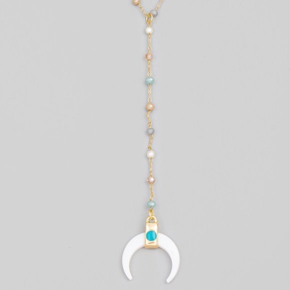 Dainty Chain Beaded Crescent Moon Pe - Picture 1 of 3